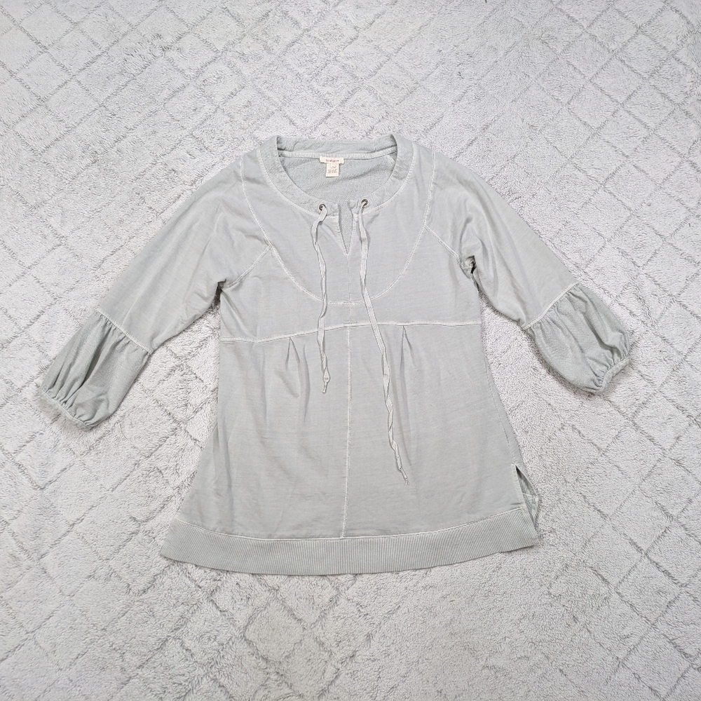 Sundance Tunic Womens L Gray Pullover Top Cotton Puff Sleeves Lagenlook